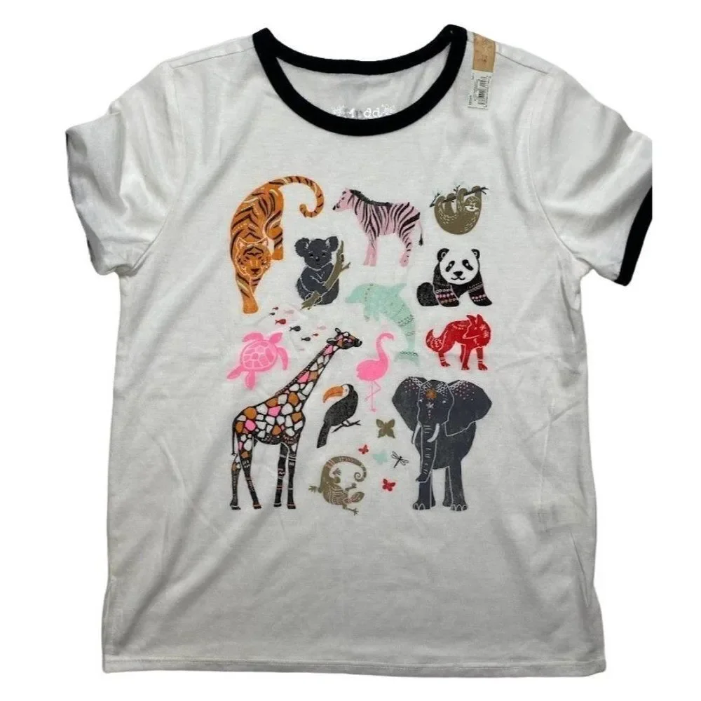 Mudd Girls White Animal Ringer Tee Sz 12 New Koala Zebra‎ Sloth Turtle White